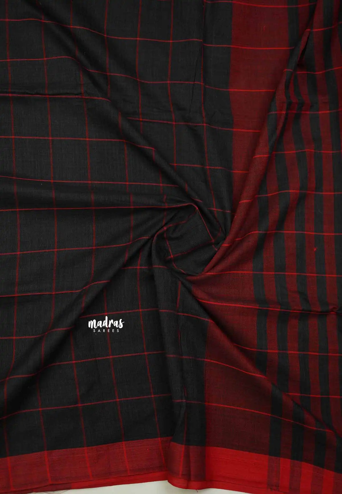 Andrea - Khadi cotton black checks red border