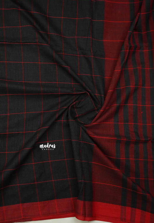 Andrea - Khadi cotton black checks red border