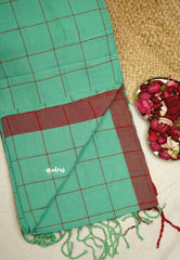 Andrea - Khadi cotton saree checks sea green