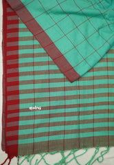 Andrea - Khadi cotton saree checks sea green