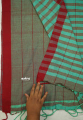 Andrea - Khadi cotton saree checks sea green