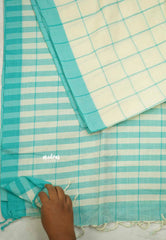 Andrea - Khadi cotton halfwhite with sea blue border