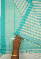 Andrea - Khadi cotton halfwhite with sea blue border