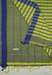 Andrea - Khadi cotton Neon green with blue border