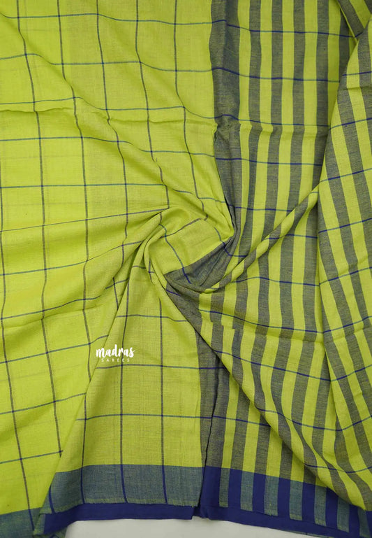 Andrea - Khadi cotton Neon green with blue border