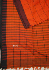 Andrea - Khadi cotton orange checks with black border