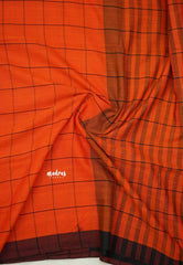 Andrea - Khadi cotton orange checks with black border