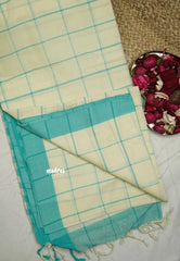 Andrea - Khadi cotton halfwhite with sea blue border