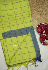 Andrea - Khadi cotton Neon green with blue border