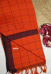 Andrea - Khadi cotton orange checks with black border