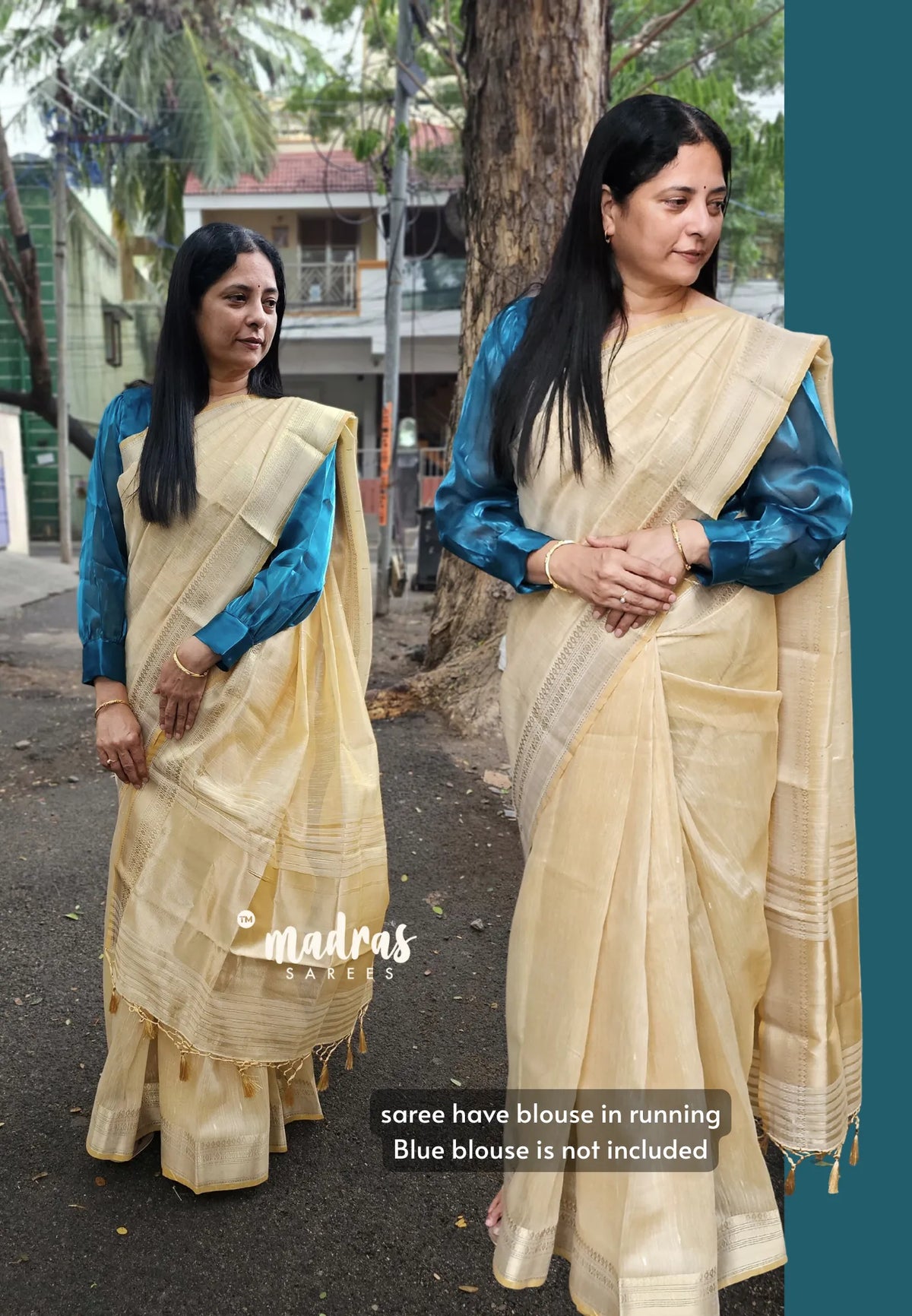 Golden Beige - ANJALI - Soft Tissue linen Saree with Zari Border