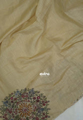 Pale Gold - ANJALI - Soft Tissue linen Saree Embroidery with Scallop - Perfect for Festive Wear