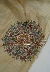 Pale Gold - ANJALI - Soft Tissue linen Saree Embroidery with Scallop - Perfect for Festive Wear