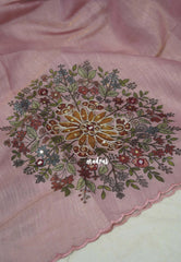 Muted Onion Pink - ANJALI - Soft Tissue linen Saree Embroidery with Scallop - Perfect for Festive Wear