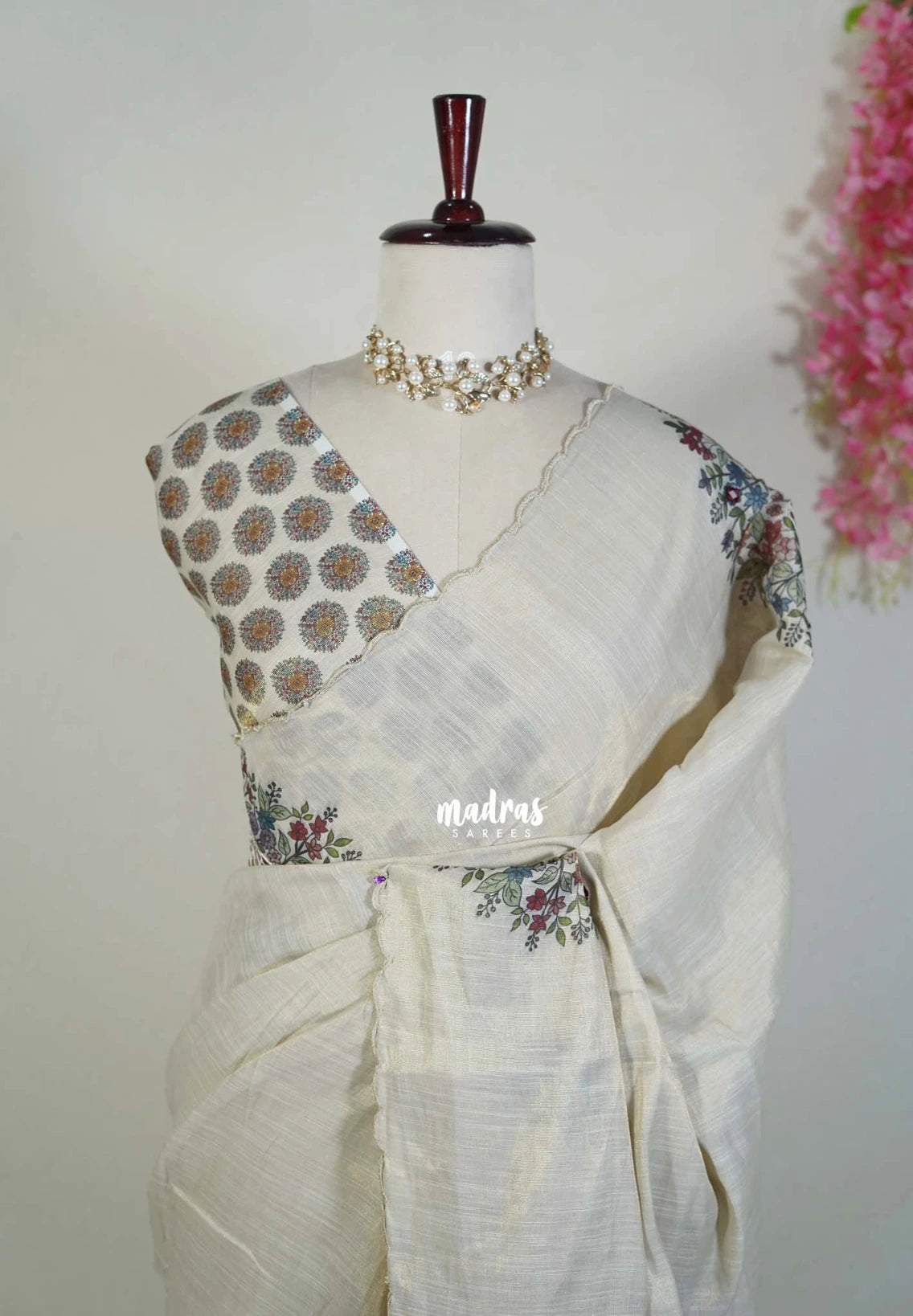 Pastel Dove Grey - ANJALI - Soft Tissue linen Saree Embroidery with Scallop - Perfect for Festive Wear