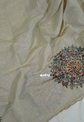 Pastel Dove Grey - ANJALI - Soft Tissue linen Saree Embroidery with Scallop - Perfect for Festive Wear