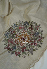Pastel Dove Grey - ANJALI - Soft Tissue linen Saree Embroidery with Scallop - Perfect for Festive Wear