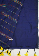 Anvi - Budget Khadi cotton with knitted weaving stripes - Navy blue