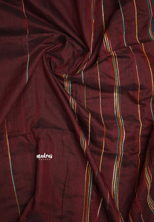 Anvi - Budget Khadi cotton with knitted weaving stripes - Maroon