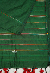 Anvi - Budget Khadi cotton with knitted weaving stripes - Green