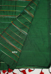 Anvi - Budget Khadi cotton with knitted weaving stripes - Green