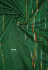 Anvi - Budget Khadi cotton with knitted weaving stripes - Green