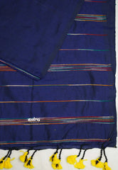 Anvi - Budget Khadi cotton with knitted weaving stripes - Navy blue