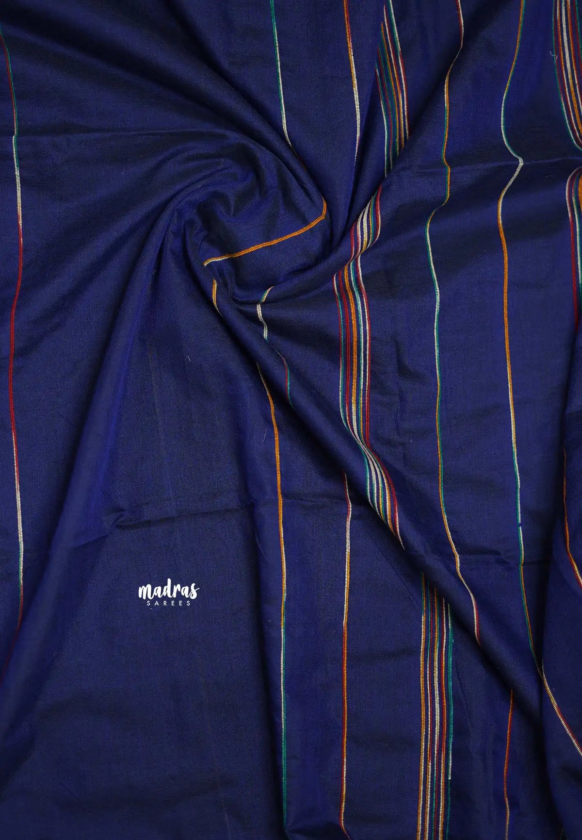 Anvi - Budget Khadi cotton with knitted weaving stripes - Navy blue