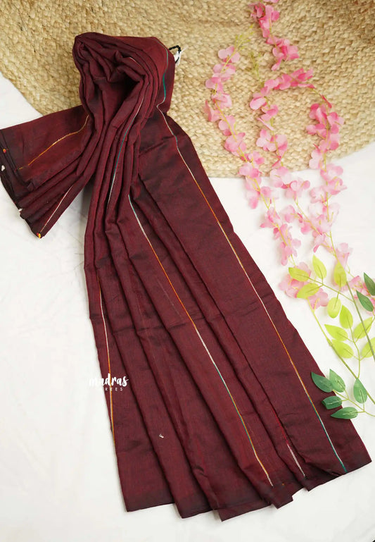 Anvi - Budget Khadi cotton with knitted weaving stripes - Maroon