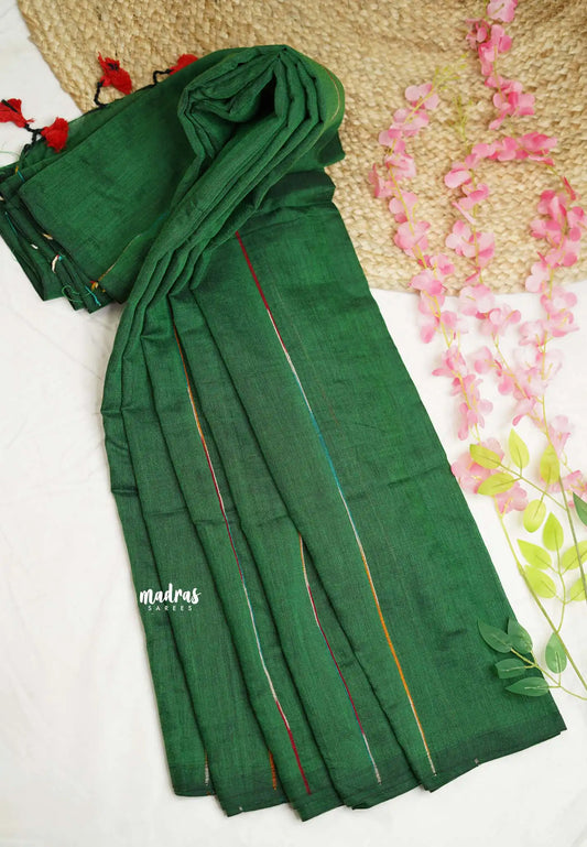 Anvi - Budget Khadi cotton with knitted weaving stripes - Green