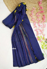 Anvi - Budget Khadi cotton with knitted weaving stripes - Navy blue