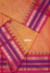 Soft Orange - Karthigai silk cotton multi Rudraksham with Temple Boder with Buttas - Best for Temple Visit