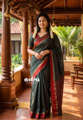 Midnight Green - Arani Semi Silk Saree Muthukattam with Skirt Border - Best for Regular Wear | Temple Visit