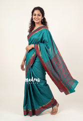 Teal Glow- Arani Semi Silk Saree Muthukattam with Skirt Border - Best for Regular Wear | Temple Visit