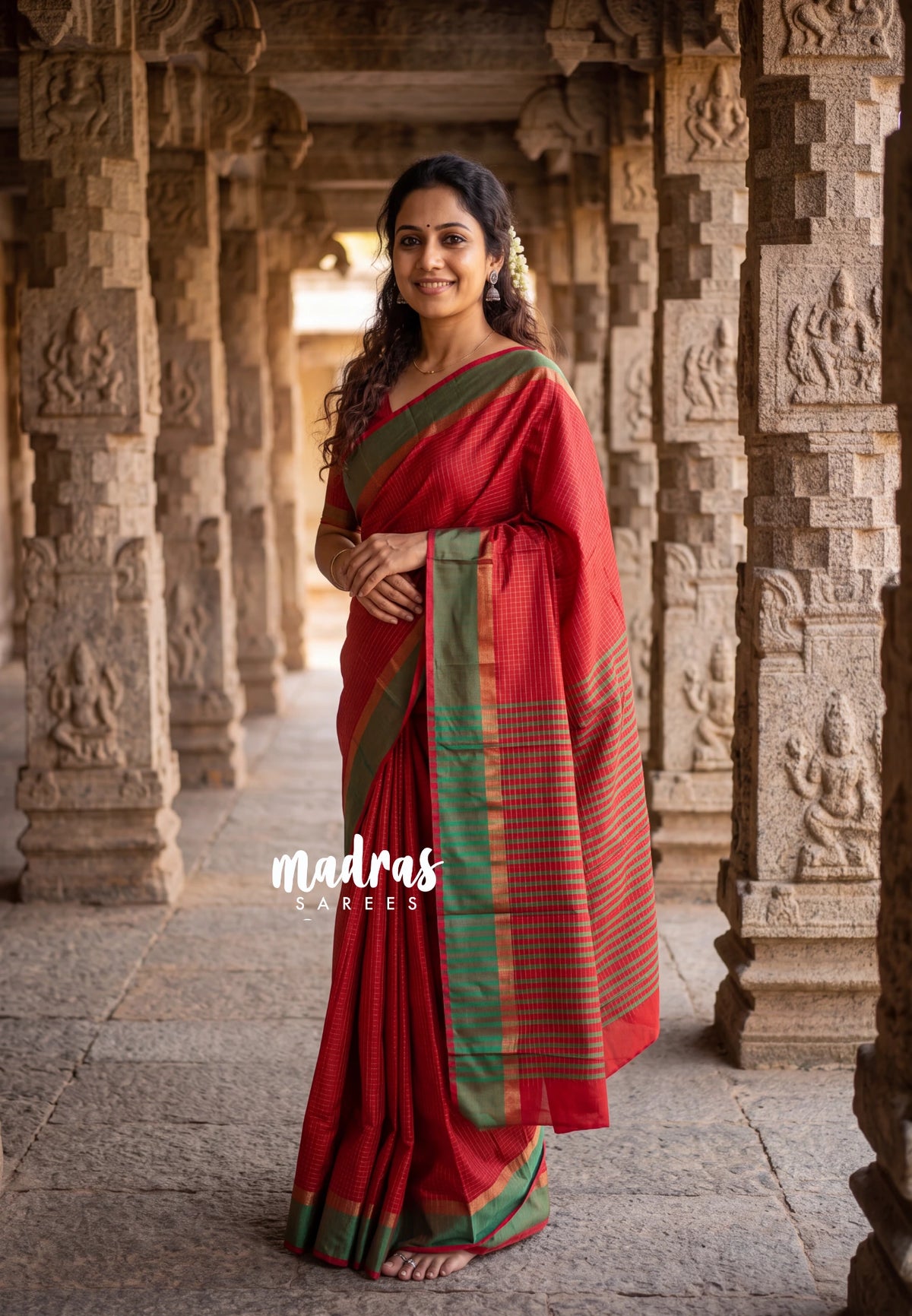 Spicy Red - Arani Semi Silk Saree Muthukattam with Skirt Border - Best for Regular Wear | Temple Visit