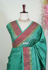 Muted Green - Arani Semi Silk Saree Muthukattam with Skirt Border - Best for Regular Wear | Temple Visit