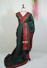 Midnight Green - Arani Semi Silk Saree Muthukattam with Skirt Border - Best for Regular Wear | Temple Visit