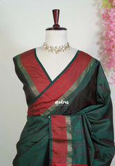 Midnight Green - Arani Semi Silk Saree Muthukattam with Skirt Border - Best for Regular Wear | Temple Visit