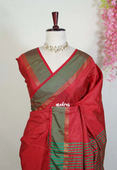 Spicy Red - Arani Semi Silk Saree Muthukattam with Skirt Border - Best for Regular Wear | Temple Visit