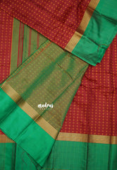 Arani semi silk saree with weaving buttas - Maroon with Green