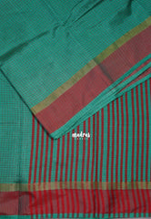 Muted Green - Arani Semi Silk Saree Muthukattam with Skirt Border - Best for Regular Wear | Temple Visit
