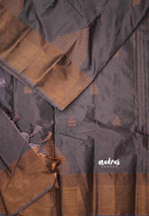 Arani semi soft silk saree with temple weaving buttas - Purple grey