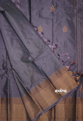 Arani semi soft silk saree with temple weaving buttas - Purple grey