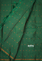 Arani semi soft silk saree with weaving buttas small border - deep green