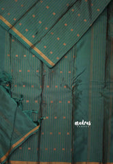 Arani semi soft silk saree with weaving buttas small border - bottle green