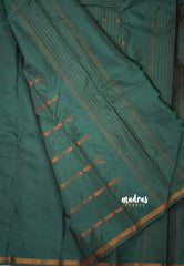 Arani semi soft silk saree with weaving buttas small border - bottle green