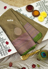 Arani semi soft silk saree with weaving buttas multi color border - Pale green