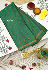 Arani semi soft silk saree with weaving buttas small border - deep green