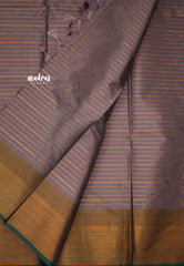 Arani semi soft silk saree stripes weaving buttas antique border - Purple grey