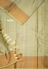 Arani semi soft silk saree with weaving buttas  - Greenish grey